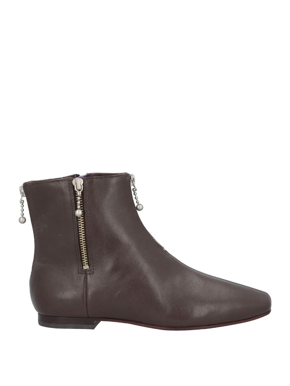 Tory Burch Dark Brown Leather Ankle Boot with Decorative Zip Charms